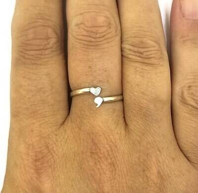 Sterling Silver Adjustable Heart Semicolon Ring,
