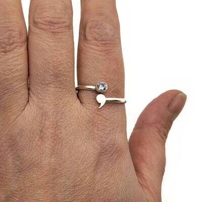 Birthstone Adjustable Semicolon Sterling Silver Ring