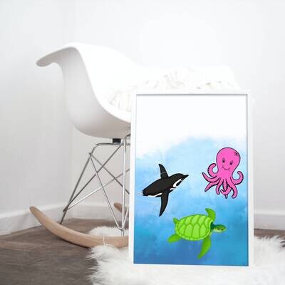 Moe and the Scared Sea Turtle Digital Print #1
