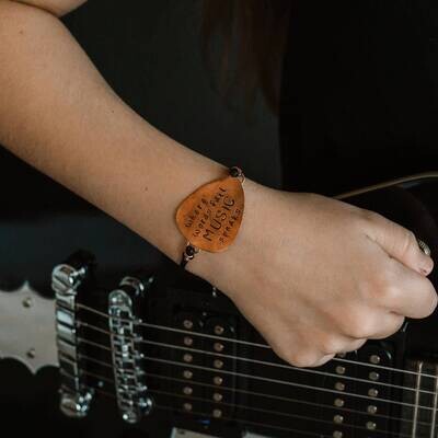 Where Words Fail Music Speaks Copper Guitar Pick Bracelet
