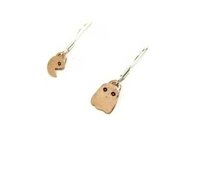 Pac-Man Copper Dangle Earrings with Sterling Silver Ear Wires