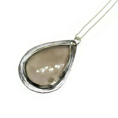 Faceted Chalcedony Teardrop Mixed Metal Pendant