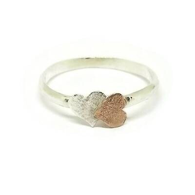 Sterling Silver and Copper Heart Ring US Size 6 1/2