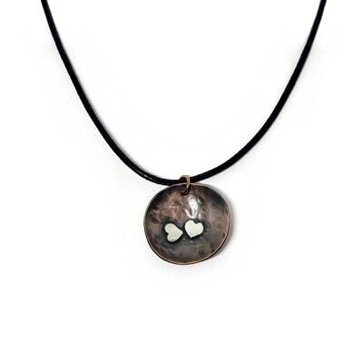 Domed Copper Pendant with Sterling Silver Hearts
