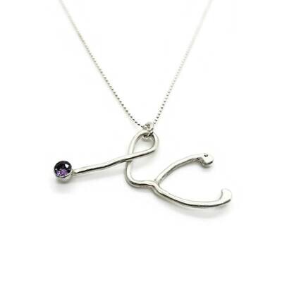 Sterling Silver Stethoscope Pendant with Birthstone