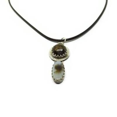 Sterling Silver Tiger Eye and Dendritic Agate Pendant