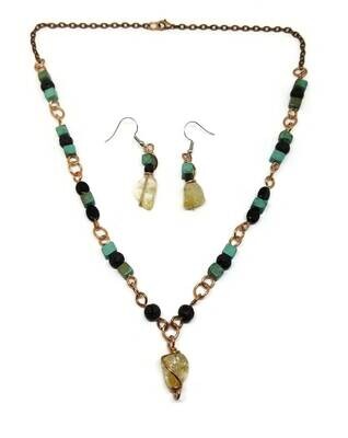 Citrine, Lava, Howlite & Onyx Necklace and Earring Set