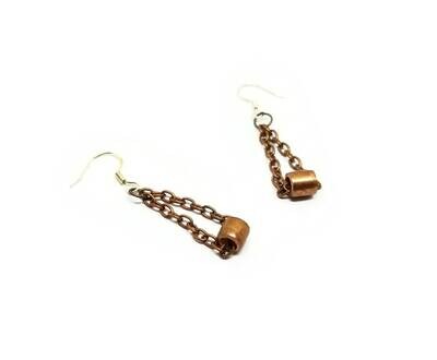 Copper Chain and Tube Earrings with Sterling Silver Ear Wires