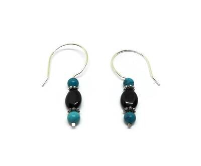 Sterling Silver Black Onyx and Turquoise Dangle Earrings