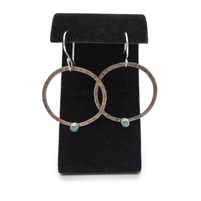 Mixed Metal Hoop Earrings with Aquamarine Gemstone