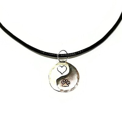 Sterling Silver and Copper Yin Yang Paw Print Necklace