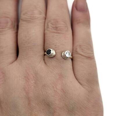 Sterling Silver Black Spinel and Cubic Zirconia Adjustable Ring