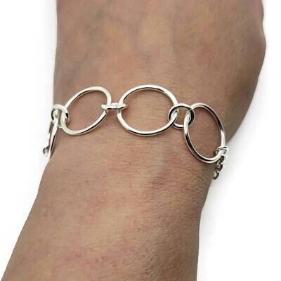 Solid Sterling Silver Link Bracelet with Toggle Closure