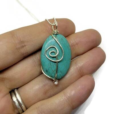 Reversible Sterling Silver Wrapped Turquoise Pendant