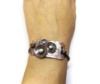 Copper and Sterling Silver Flower Cuff Bracelet
