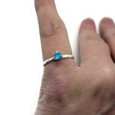 Sterling Silver Textured Band Birthstone Solitaire Ring