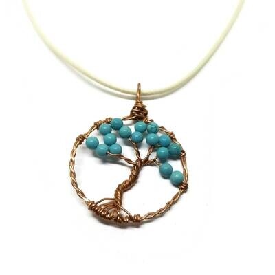 Turquoise Gemstone and Copper Tree of Life Necklace