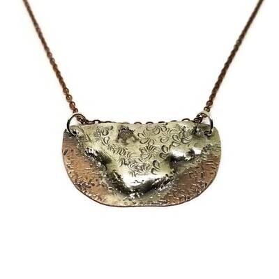 Melted Sterling Silver and Copper Textured Pendant