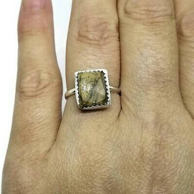 Faceted Picture Jasper Sterling Silver Ring, US Size 6 1/2,