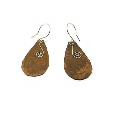 Hammered Copper and Sterling Silver Earrings