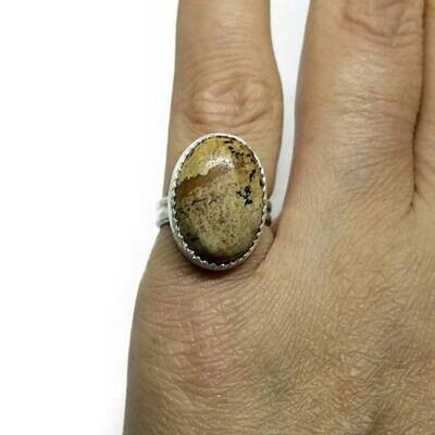 Sterling Silver Picture Jasper Statement Ring, US Size 5