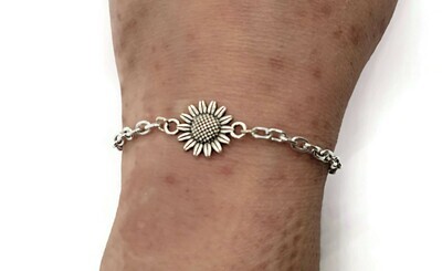 Sunflower Charm Bracelet, Stainless Steel