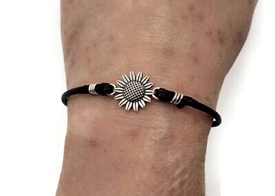Sunflower Charm Bracelet, Faux Leather