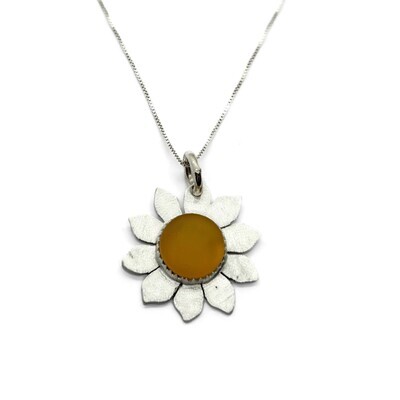 Sea Glass Sterling Silver Sunflower Necklace