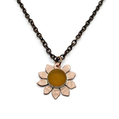 Sea Glass Copper Sunflower Necklace