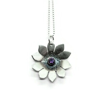 Birthstone Sterling Silver Sunflower Necklace