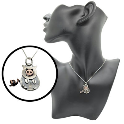 Sterling Silver Mr. Pig Pendant with Copper Accents