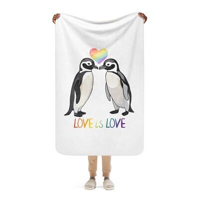 Love is Love Alfred &amp; Oliver Penguin Sherpa Blanket