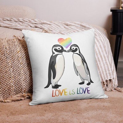 Love is Love Alfred &amp; Oliver Penguin Pillow