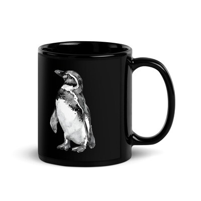 Watercolor Moe the Penguin Black Mug
