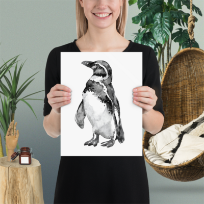 Watercolor Moe the Penguin Poster