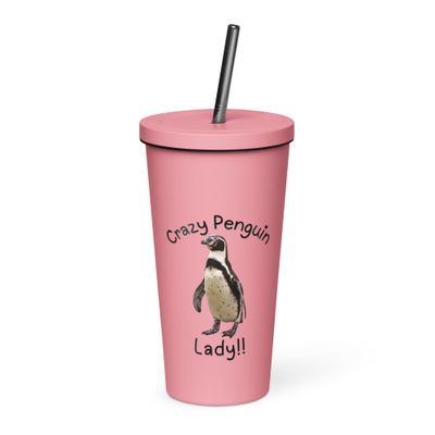 Crazy Penguin Lady Insulated Tumbler w/ Straw