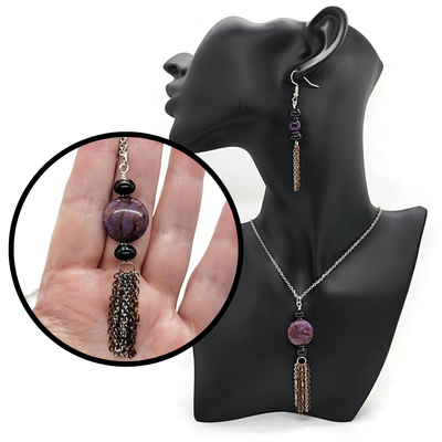 Purple Crazy Lace Agate Tassel Necklace