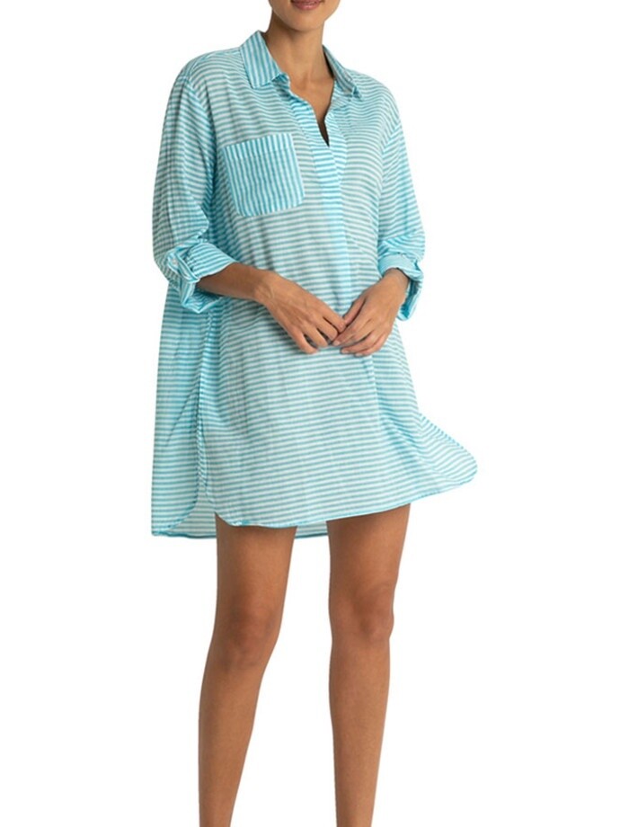 Sunseeker Summer Stripe Painters Shirt - Teal