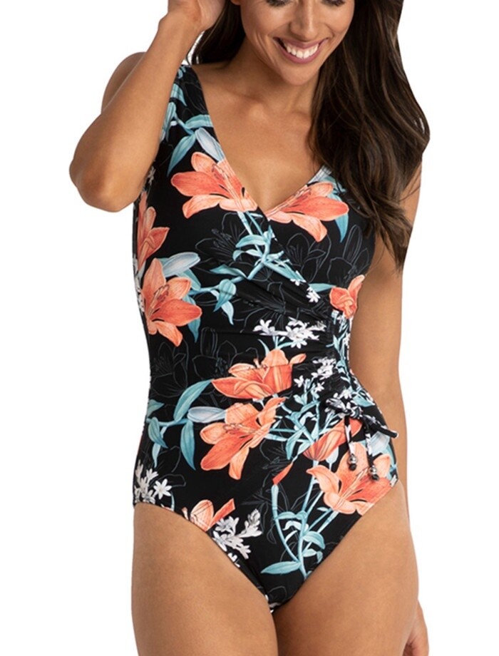 Jantzen Lily Garden Gathered Surplice 1Pc  Black