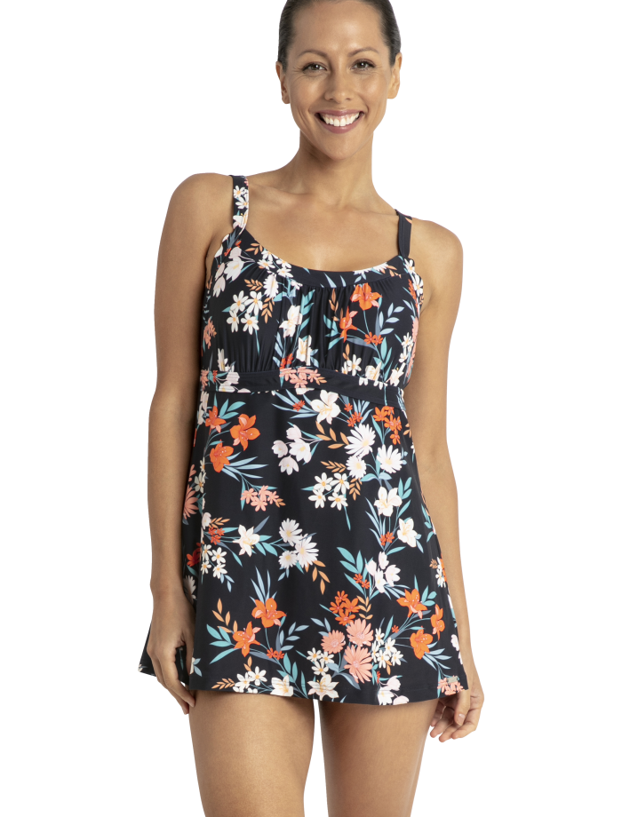 Jantzen Select Empire Swim Dress - Navy Orange Flower