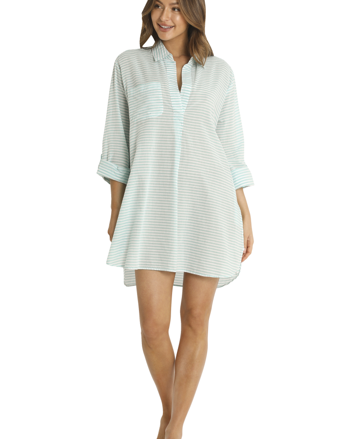 Sunseeker Summer Stripe Painters Shirt - Moss