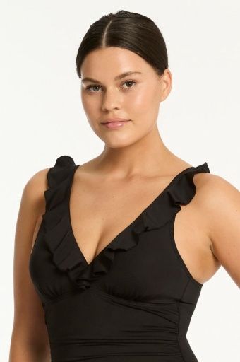 essentials edit d/dd cup frill one piece, Colour: black, Season: 2025, Size: AU12/US8