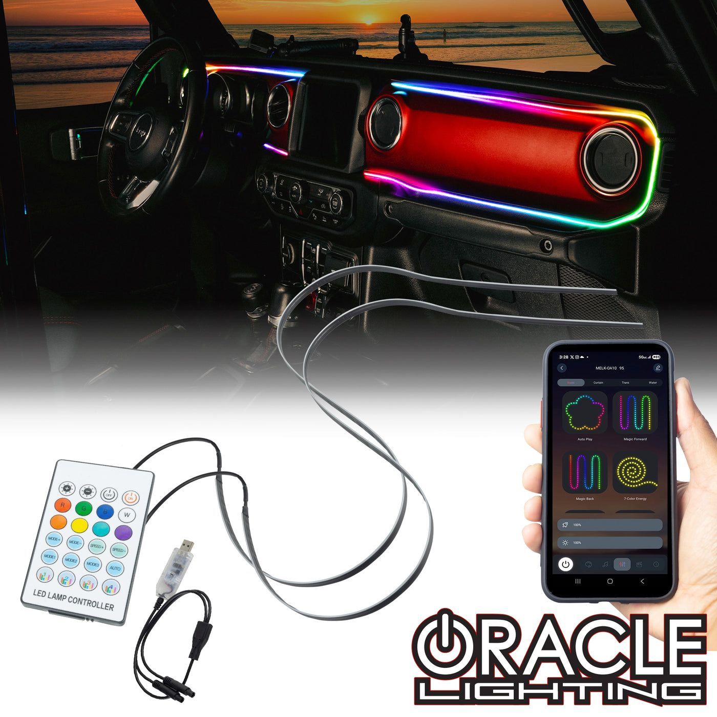 ORACLE LIGHTING 2018-2023 JEEP WRANGLER JL/GLADIATOR JT DYNAMIC COLORSHIFT LED INTERIOR DASH BOARD KIT