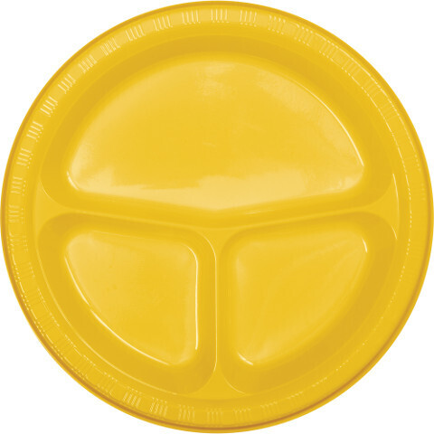 Plastic Divided Plates 20pc, Color: School Bus Yellow, Size: 10 1/4&quot;