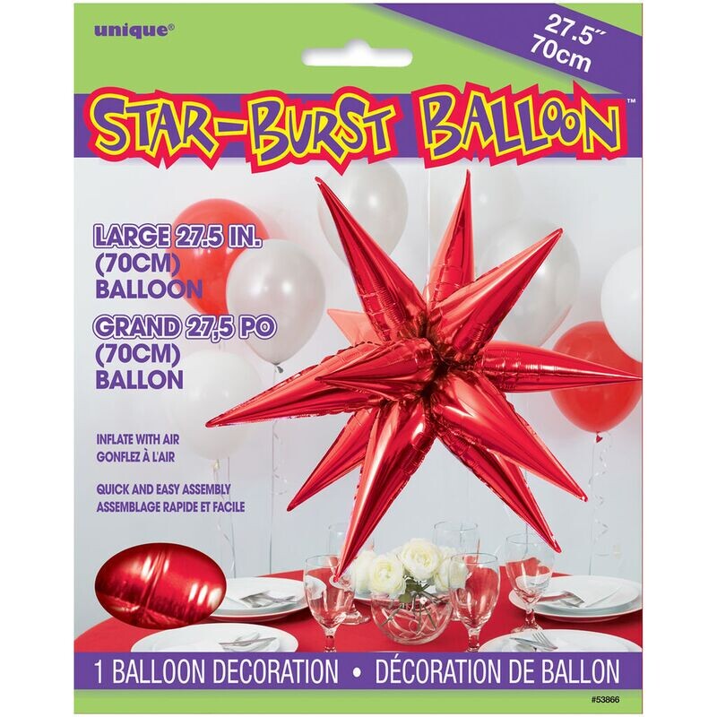 Star-Burst Foil Balloons (Air Fill Only), Color: Red, Size: Large