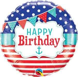 Foil Balloon - Happy Birthday - Flags and Anchor - 18&quot;