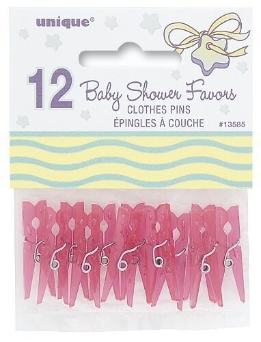 Clothespins - Mini - Baby Shower - Pink - Plastic - 12pk