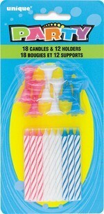 Candles-Pink/White/Blue-18pk-w/ holders