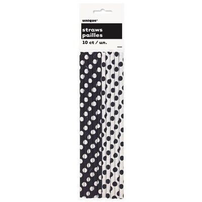 Paper Straws- Black &amp; White Dots- 10pk/8&quot;