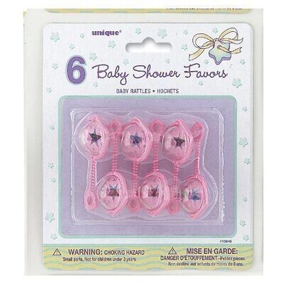 Baby Rattles-Pink-Plastic-2.5''-6pk